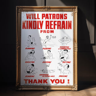 Retro Pool Rules Cartoon Poster - Just Great Posters