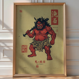 Japanese Oni Poster – Red Demon Yokai Folklore Art Print - Just Great Posters