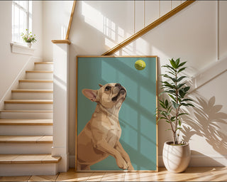 French Bulldog Poster – Minimalist Dog Wall Art With Tennis Ball - Just Great Posters