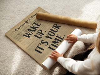 Wake Up It’s Your Time Poster, Bold Motivational Newspaper Wall Print - Just Great Posters