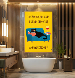 Funny Cat and Wine Poster – Quirky Wall Art for Book Lovers and Wine Drinkers - Just Great Posters