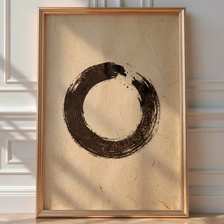 Abstract Enso Circle Poster – Woodblock Style Wall Art Print — room-portrait