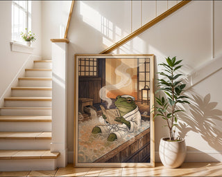 Zen Frog Bathing Poster – Vintage Japanese Editorial Wall Art Print — frame-267
