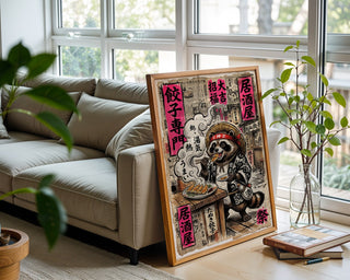 Dumpling Tanuki Poster – Retro Japanese Editorial Wall Art Print — frame-426