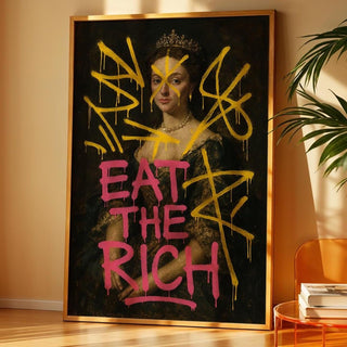 Eat The Rich Graffiti Art Print – Street Art Over Classical Portrait, Punk Anti - Capitalist Wall Decor, Free Shipping Poster - Just Great Posters