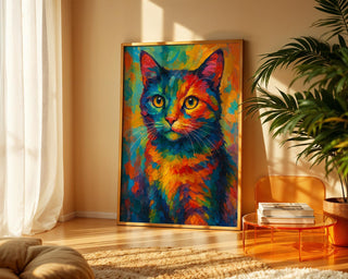 Rainbow Cat Art Print – Vibrant Abstract Cat Painting Wall Decor for Bold, Colourful Spaces - Just Great Posters