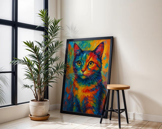Rainbow Cat Art Print – Vibrant Abstract Cat Painting Wall Decor for Bold, Colourful Spaces - Just Great Posters