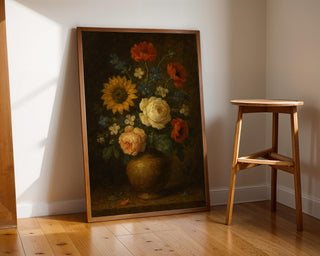Vintage Floral Still Life Print – Dutch - Inspired Dark Academia Flower Art with Rustic Vase - Just Great Posters