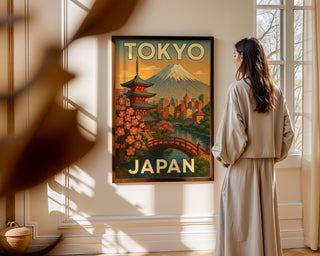 Tokyo Japan Travel Poster – Vintage Style Cityscape Art Print, Retro Japanese Wall Decor, Mount Fuji Illustration, Free Shipping - Just Great Posters