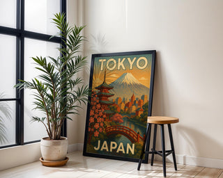 Tokyo Japan Travel Poster – Vintage Style Cityscape Art Print, Retro Japanese Wall Decor, Mount Fuji Illustration, Free Shipping - Just Great Posters