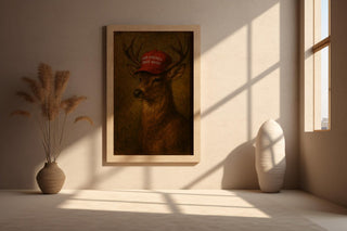 MAGA Deer Portrait Print – Political Animal Art in Vintage Oil Painting Style with Satirical Edge - Just Great Posters
