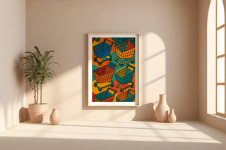 Pop Art Shopping Cart Print – Bold Retro - Inspired Wall Art with Colourful Consumer Culture Twist - Shopping Trolley Print - Just Great Posters