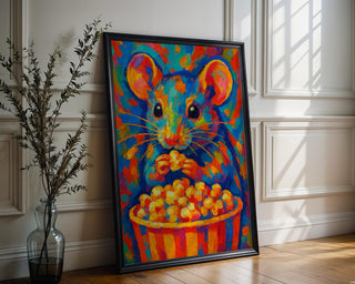 Colourful Popcorn Mouse Print – Vibrant Abstract Animal Art in Neon Rainbow Brushstrokes - Just Great Posters