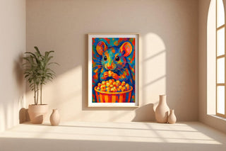 Colourful Popcorn Mouse Print – Vibrant Abstract Animal Art in Neon Rainbow Brushstrokes - Just Great Posters