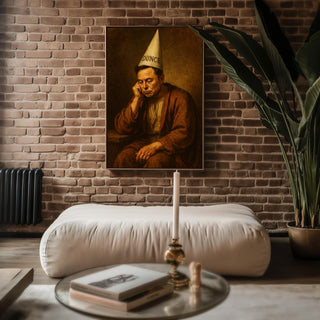 Not Elon Musk in Dunce Hat Renaissance Art Print – Funny Historical Painting Parody, Moody Satire Wall Art, Weird Gift for Smart People - Just Great Posters