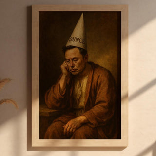 Not Elon Musk in Dunce Hat Renaissance Art Print – Funny Historical Painting Parody, Moody Satire Wall Art, Weird Gift for Smart People - Just Great Posters