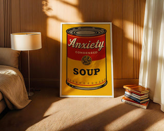 Anxiety Soup Pop Art Print – Funny Mental Health Wall Art, Bold Warhol Inspired Digital Poster, Satirical Self - Care Decor - Just Great Posters