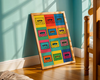 Cassette Tape Wall Art – Bright Pop Art Music Poster, Retro 80s 90s Aesthetic Print for Indie Lovers, Physical Art Shipped - Just Great Posters