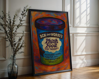 Phish Food for Thought Poster – Funny Ice Cream Parody Wall Art, Mental Health Print, Physical Poster Shipped, Ben & Worry’s Series - Just Great Posters