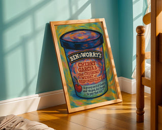 Cherry Garcia Responsibility Poster – Funny Anxiety Wall Art, Ben & Worry’s Ice Cream Parody, Physical Mental Health Print Shipped - Just Great Posters