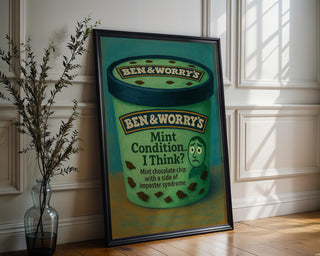 Mint Condition I Think Poster – Funny Imposter Syndrome Wall Art, Mental Health Ice Cream Parody Print, Shipped Physical Poster - Just Great Posters