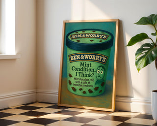 Mint Condition I Think Poster – Funny Imposter Syndrome Wall Art, Mental Health Ice Cream Parody Print, Shipped Physical Poster - Just Great Posters