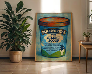 The Silent Scoop Poster – Funny Social Anxiety Wall Art, Ice Cream Parody Mental Health Print, Physical Poster Shipped to You - Just Great Posters