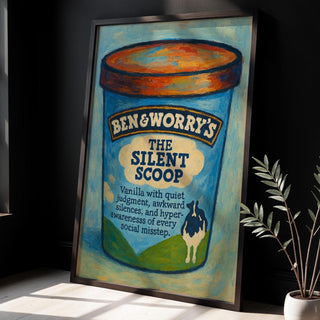 The Silent Scoop Poster – Funny Social Anxiety Wall Art, Ice Cream Parody Mental Health Print, Physical Poster Shipped to You - Just Great Posters