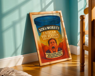 I Scream You Scream Poster – Funny Ice Cream Mental Health Parody Art, Shipped Wall Print, Anxiety Humor from Ben & Worry’s Series - Just Great Posters