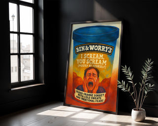 I Scream You Scream Poster – Funny Ice Cream Mental Health Parody Art, Shipped Wall Print, Anxiety Humor from Ben & Worry’s Series - Just Great Posters