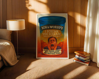 I Scream You Scream Poster – Funny Ice Cream Mental Health Parody Art, Shipped Wall Print, Anxiety Humor from Ben & Worry’s Series - Just Great Posters