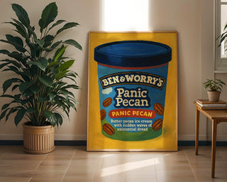 Panic Pecan Poster – Funny Ice Cream Mental Health Print, Anxiety Parody Wall Art, Ben & Worry’s Physical Poster Shipped to You - Just Great Posters