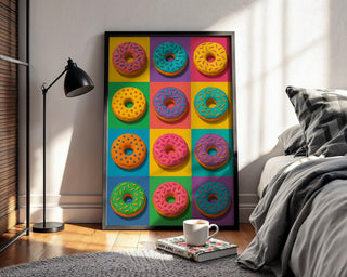 Pop Art Donut Poster | Colourful Sprinkle Donuts Wall Art | Cute Bakery Decor | Bold Breakfast Print | Free Shipping - Just Great Posters