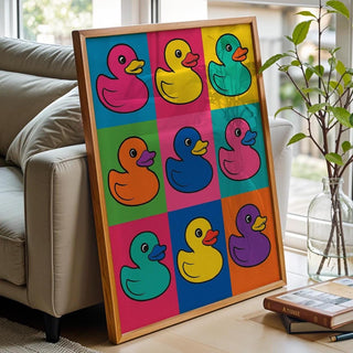 Pop Art Rubber Duck Poster | Bright Retro Bath Toy Wall Art | Colorful Kids Bathroom Decor | Quirky Pop Print | Free Shipping - Just Great Posters