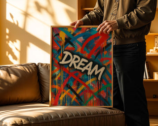 Dream Graffiti Poster | Bold Street Art Wall Print | Urban Inspirational Art | Colourful Drip Lettering Decor | Free Shipping - Just Great Posters