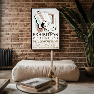 WPA Exhibit Poster Print – Oil Paintings Gallery Show Reprint – Federal Art Project 1930s Artwork with Pastel Abstract Still Life - Just Great Posters