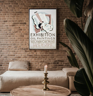 WPA Exhibit Poster Print – Oil Paintings Gallery Show Reprint – Federal Art Project 1930s Artwork with Pastel Abstract Still Life - Just Great Posters