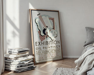 WPA Exhibit Poster Print – Oil Paintings Gallery Show Reprint – Federal Art Project 1930s Artwork with Pastel Abstract Still Life - Just Great Posters