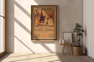 French Exhibition Poster Print – 1917 Architecture Show Reprint – Regional Village Scene with Timber Buildings and Red Accents - Just Great Posters