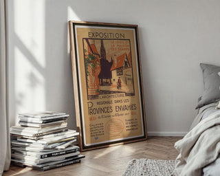 French Exhibition Poster Print – 1917 Architecture Show Reprint – Regional Village Scene with Timber Buildings and Red Accents - Just Great Posters