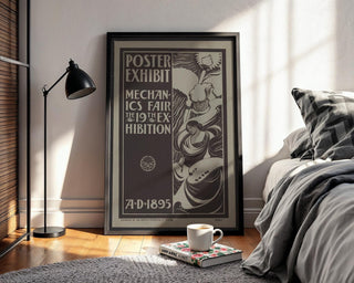 Vintage Poster Exhibit Print – 1895 Mechanics Fair Reprint – Art Nouveau Black & White Illustration with Flowing Line Art Style - Just Great Posters