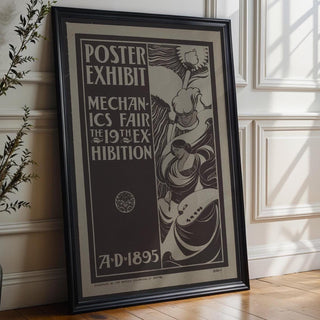 Vintage Poster Exhibit Print – 1895 Mechanics Fair Reprint – Art Nouveau Black & White Illustration with Flowing Line Art Style - Just Great Posters