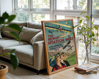Vintage Aviation Poster Print – 1912 People’s Air Meet Reprint – Dominguez Field Planes and Balloons Show Historic Artwork - Just Great Posters