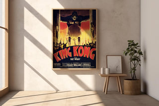 Vintage Movie Poster Print – King Kong French Cinema Reprint – 1930s Giant Gorilla & Fire Scene with Classic Film Artwork - Just Great Posters