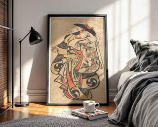 Japanese Print Reproduction – Traditional Woodblock Kimono Woman Poster – Vintage Ukiyo - e Style Reprint with Floral Detail - Just Great Posters