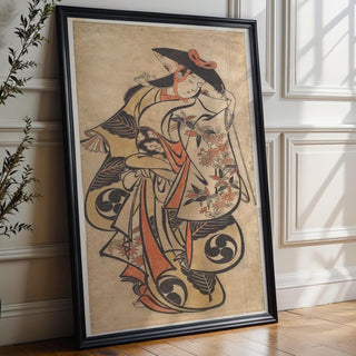 Japanese Print Reproduction – Traditional Woodblock Kimono Woman Poster – Vintage Ukiyo - e Style Reprint with Floral Detail - Just Great Posters