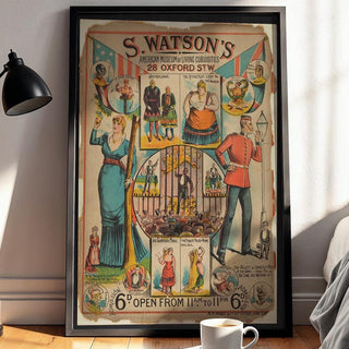 Vintage Sideshow Poster Print – Watson’s Living Curiosities Reprint – Freak Show Museum Poster with Performers and Claims - Just Great Posters