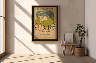 Vintage WPA Poster Print – Children’s Art Exhibit Reprint – Five - Borough NYC Show with Cow Illustration and Playful Typography - Just Great Posters