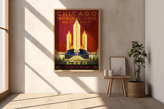 Vintage World’s Fair Poster Print – Chicago 1933 Century of Progress Reprint – Art Deco Skyline and Expo Pavilion Artwork - Just Great Posters