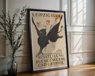 Vintage Art Exhibition Poster Print – Leipzig 1914 Reprint – Mythical Griffin Rider with Fire and Typography in Dramatic Style - Just Great Posters